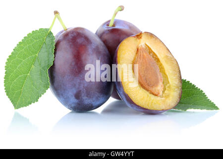 Plums plum prunes prune slice organic fruits fruit isolated on a white background Stock Photo