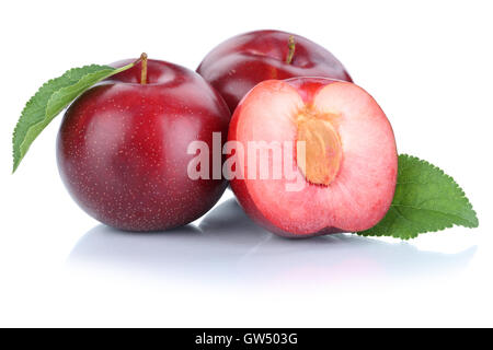 Plums plum fresh fruits fruit isolated on a white background Stock Photo