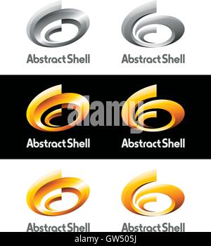 3d vector logos and icons design as abstract spriral shell shining Stock Vector