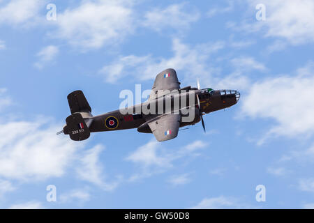 The Dutch owned B-25 Mitchell gives a topside pass at the 2016 Southport airshow. Stock Photo