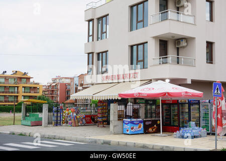 Nessebar, Bulgaria - JUNE 19, 2016: street New Nessebar emerging architecture and leisure travelers and locals people. Stock Photo