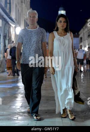 U2's The Edge aka David Howell Evans and his wife Morleigh Steinberg go sightseeing in Dubrovnik, Croatia's old town and are joined by fellow U2 star Adam Clayton and his wife Mariana Teixeira De Carvalho. They are also accompanied by The Edge's daughter Stock Photo