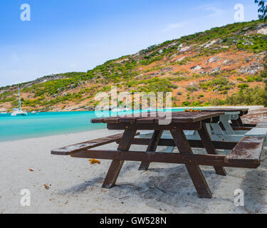 Picnic Table at Lizard Island, Queensland, Australia Stock Photo
