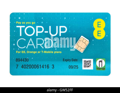 EE Pay as you go top-up card with SIM for EE, Orange or T-Mobile Services Stock Photo