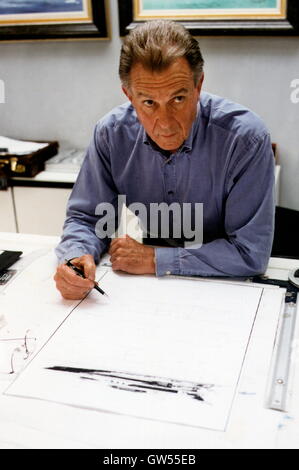 AJAXNETPHOTO. 28TH MAY,1998. LONDON,ENGLAND. - YACHT AND SHIP DESIGNER - JON BANNENBERG (1929-2002); NAVAL ARCHITECT. CUNARD TRANSATLANTIC PASSENGER SHIP QE2 INTERIOR DESIGNER AND MANY LUXURY YACHTS INCLUDING KINGDOM 5KR PICTURED AT HIS STUDIOS IN BURNSTALL STREET.   PHOTO/JONATHAN EASTLAND/AJAX.  REF:0598 Stock Photo