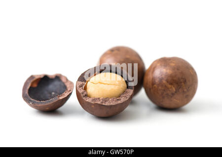 macadamia nuts on white background Stock Photo