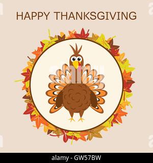 vector turkey for thanksgiving day and autumn leaves Stock Vector