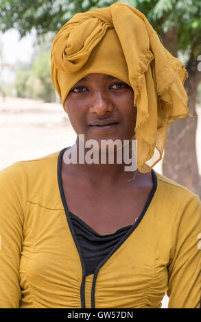 Portrait of a woman of the Alaba tribe in traditional dress in the Omo Valley in southern Ethiopia Stock Photo