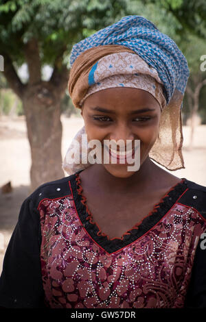 Portrait of a young woman of the Alaba tribe in traditional dress of the Omo Valley in southern Ethiopia Stock Photo