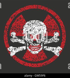 Nuclear symbol with skull and crossbones vector design. Features rough distressed grunge graphics. Stock Vector