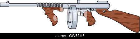 Tommy Gun vector design. Cartoon illustration of vintage Thompson submachine gun like the old time gangsters used. Stock Vector
