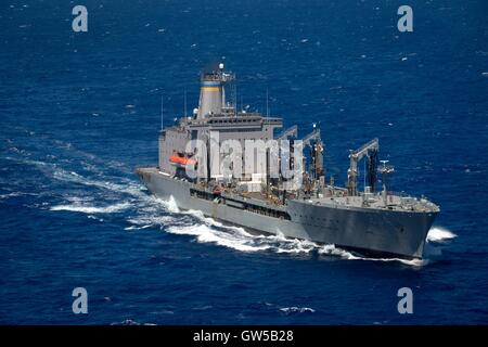 US Navy Military Sealift Command fleet replenishment oiler USNS Rappahannock steams in close formation during the Rim of the Pacific exercise June 22, 2016 in the Pacific Ocean. Twenty-six nations, more than 40 ships and submarines, more than 200 aircraft and 25,000 personnel are participating in RIMPAC. Stock Photo