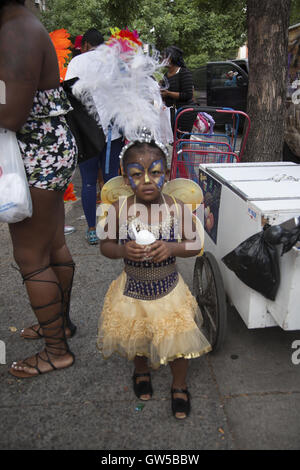 Caribbean Kiddie Parade kicks off the Caribbean Carnival over Labor Day Weekend leading up to the Labor Day  West Indian Parade along Eastern Parkway in Brooklyn, NY. Stock Photo