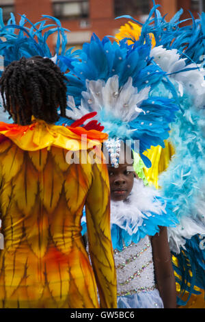 Caribbean Kiddie Parade kicks off the Caribbean Carnival over Labor Day Weekend leading up to the Labor Day  West Indian Parade along Eastern Parkway in Brooklyn, NY. Stock Photo