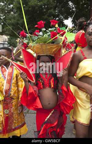 Caribbean Kiddie Parade kicks off the Caribbean Carnival over Labor Day Weekend leading up to the Labor Day  West Indian Parade along Eastern Parkway in Brooklyn, NY. Stock Photo