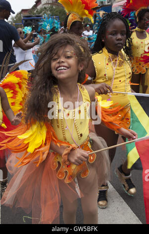 Caribbean Kiddie Parade kicks off the Caribbean Carnival over Labor Day Weekend leading up to the Labor Day  West Indian Parade along Eastern Parkway in Brooklyn, NY. Stock Photo