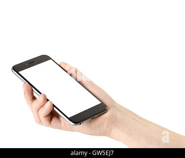 Smartphone in hand on white background, isolated Stock Photo