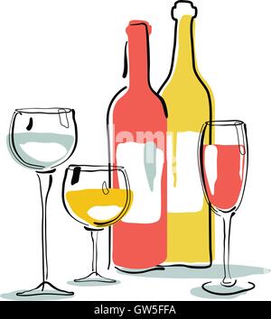 Wine bottle, glass silhouette Stock Vector