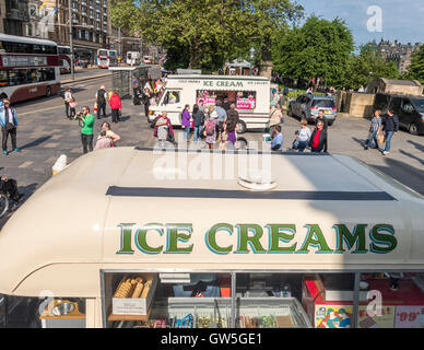 Two Ice Cream Vans on Princes Street Edinburgh in summer. Stock Photo