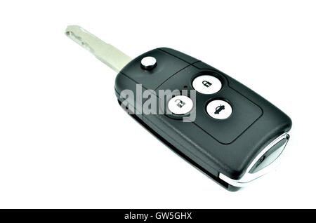 Car key with wireless remote and Leather tag on white background Stock Photo