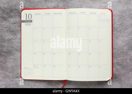 Japanese October calendar in 2016 diary Stock Photo