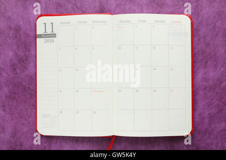 Japanese November calendar in 2016 diary Stock Photo