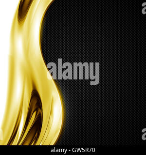 black carbon fiber and gold curve chromium frame. metal background. material design. 3d illustration. Stock Photo