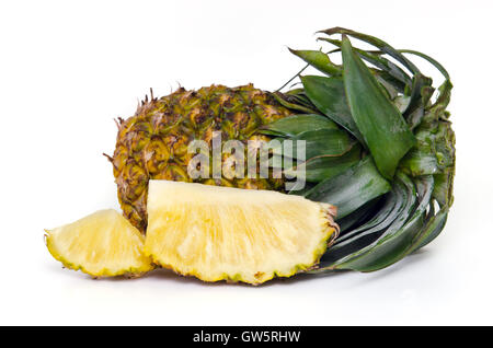 Fresh pineapple (Also called as Ananas Comosus, Bromeliaceae pineapple, pine conifer, tupi nanas) isolated on white background Stock Photo