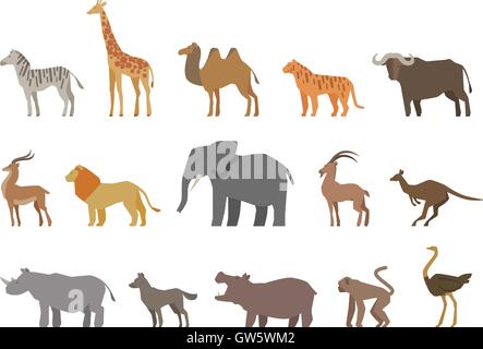 Animals set of colored icons isolated on white background. Vector illustration Stock Vector
