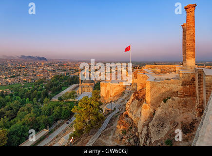 Sunset over the ruins of the old castle, Urfa, Turkey Stock Photo