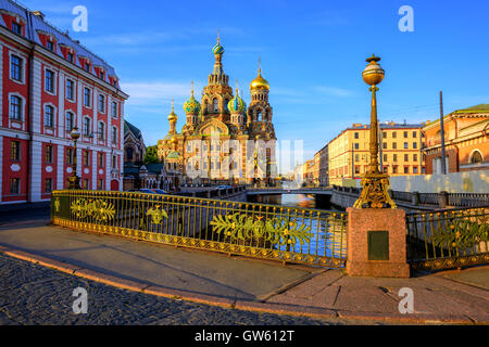 The Church of the Savior on Spilled Blood on Griboyedov canal in the early morning light, St. Petersburg, Russia. Stock Photo