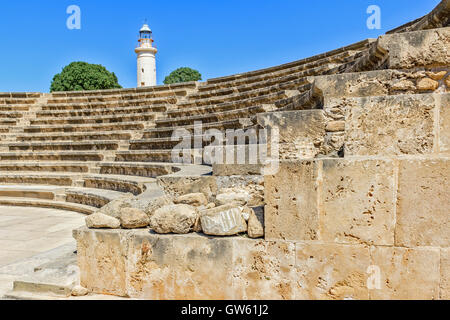 Amphitheatre and Lighthouse Paphos Cyprus Stock Photo