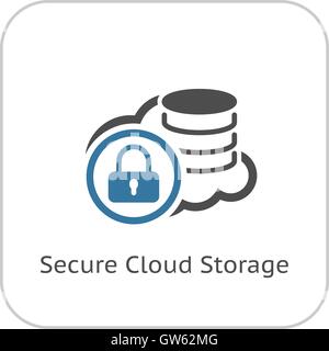 Secure Cloud Storage Icon. Flat Design. Stock Vector