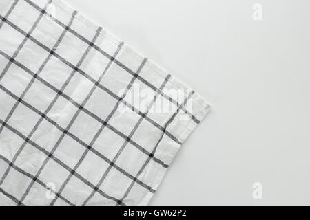 white and blue tablecloth on the table Stock Photo
