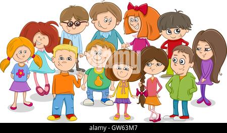 school kids group cartoon Stock Vector