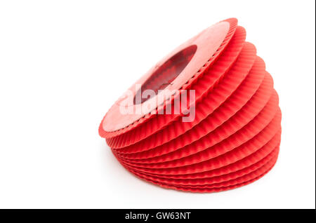 foldable red lantern stands on a white background Stock Photo