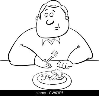 sad man on diet drawing Stock Vector