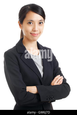 young business woman isolated on white showing and displaying empty ...