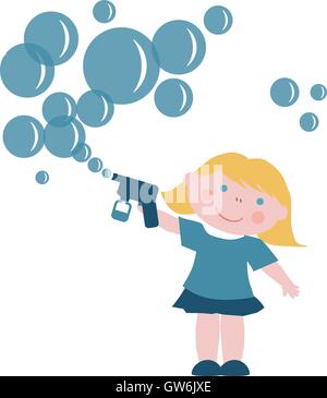 Little girl with soap bubbles gun Stock Vector