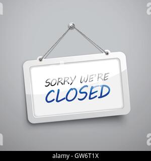 sorry we are closed hanging sign, 3D illustration isolated on grey wall Stock Vector