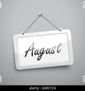August hanging sign, 3D illustration isolated on grey wall Stock Vector