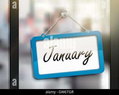 January hanging sign, 3D illustration isolated on office glass door Stock Vector