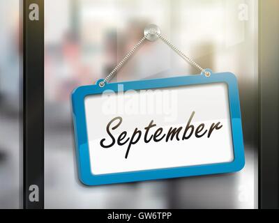 September hanging sign, 3D illustration isolated on office glass door Stock Vector