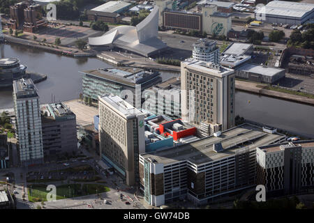 aerial view of the BBC Studios at MediaCity Salford Quays, Manchester, UK Stock Photo