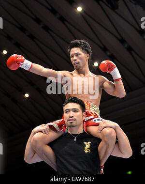 Osaka, Japan. 20th July, 2016. Takahiro Yamamoto (JPN) Boxing : Takahiro Yamamoto of Japan celebrates his first round KO victory after the OPBF bantamweight title bout at EDION Arena Osaka (Osaka Prefectural Gymnasium) in Osaka, Japan . © Mikio Nakai/AFLO/Alamy Live News Stock Photo