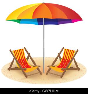 beach, umbrella, chair, vector, summer, isolated, white, vacation, season, sitting, background, illustration, parasol, art Stock Vector