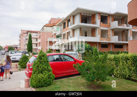 Nessebar, Bulgaria - JUNE 19, 2016: street New Nessebar emerging architecture and leisure travelers and locals people. Stock Photo