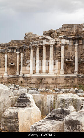 The ancient Nymphaeum fountain ruins situated in the turkish town of Side. Stock Photo