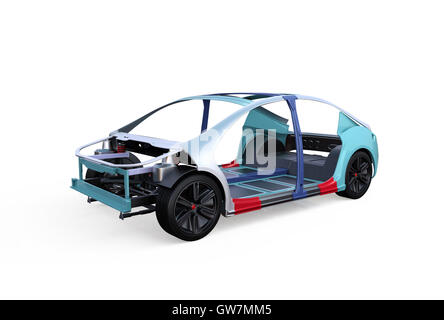 Electric vehicle body and frame  isolated on white background. 3D rendering image. Stock Photo