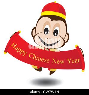 year, new, Chinese, happy, vector, background, monkey, card, wallpaper, illustration, holiday, celebration, greeting, gold Stock Vector